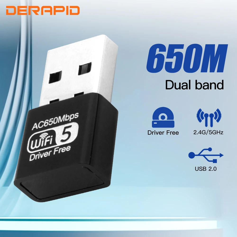 Adaptador WiFi USB AC650 adaptador inalámbrico USB 2,0 tarjeta WiFi Netowrk de doble banda para PC/portátil receptor Wlan para controlador Win10/11 gratis