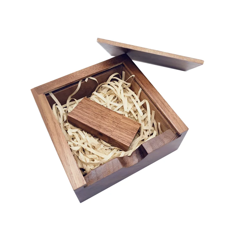 Unidad flash de alta velocidad USB3.0 de nogal con logotipo personalizado y caja de nogal (30 piezas de caja y 60 piezas USB de 64 GB)