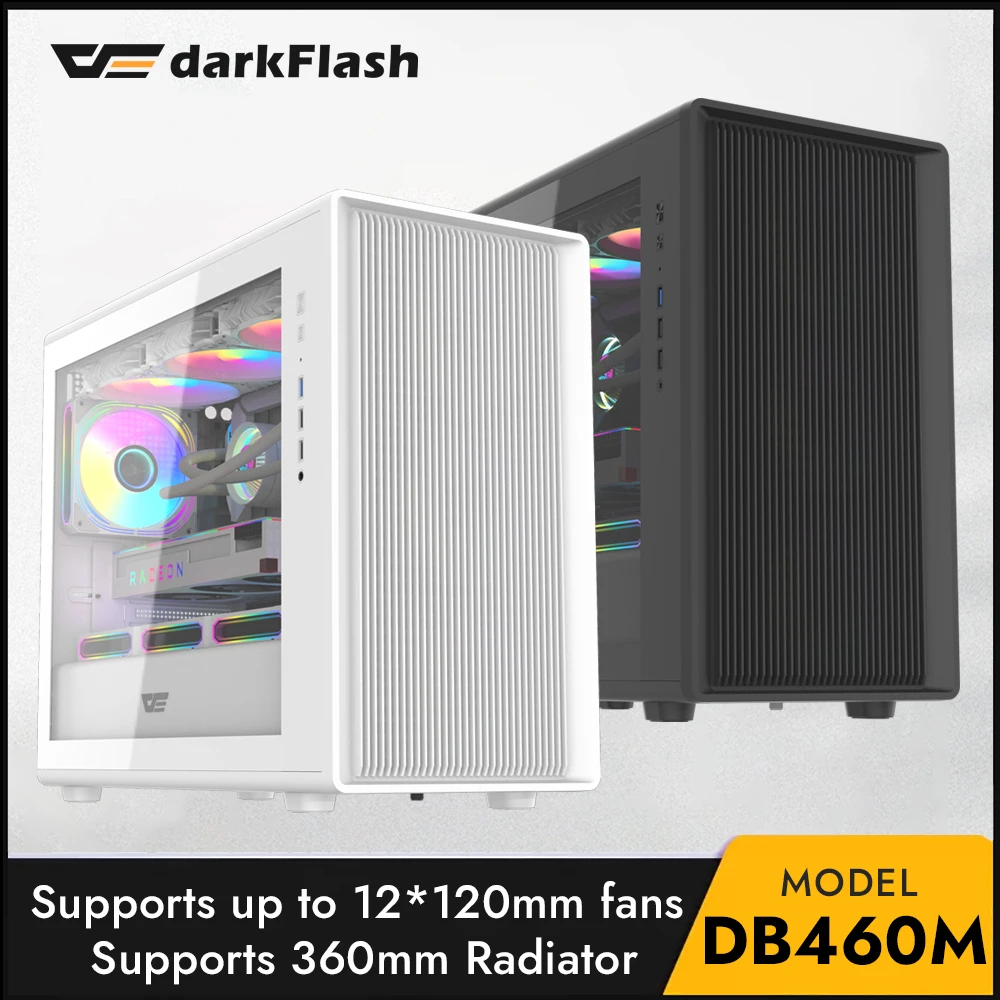 Darkflash DB460M caja de PC USB3.0 Panel lateral de vidrio templado M-ATX chasis de juego de computadora compatible con gabinete de jugador de refrigeración por agua de 360mm