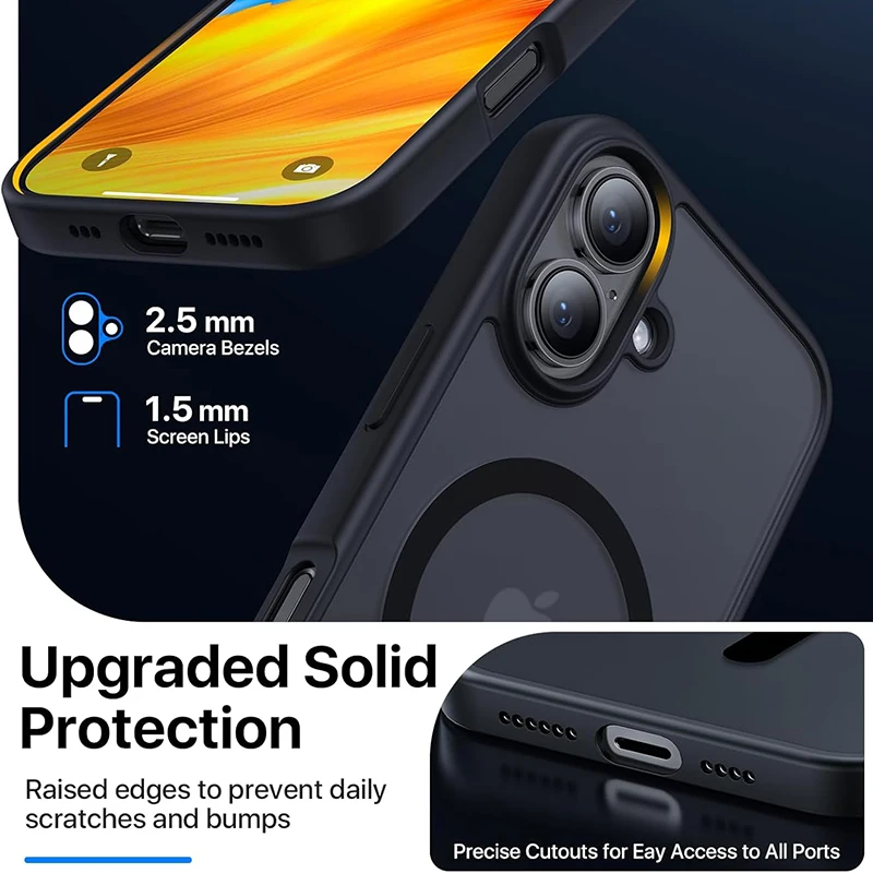 Funda magnética translúcida mate a prueba de golpes para iPhone 17 16 15 14 13 12 11 Pro Max Plus para cubierta de carga inalámbrica Magsafe - imagen 4