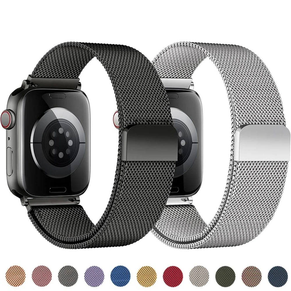 Correa de Metal para Apple Watch, 49mm, 46mm, 42mm, 45mm, 44mm, 41mm, 40mm, pulsera de bucle milanés para iWatch 11 10 9 8 7 6 5 4 SE Ultra