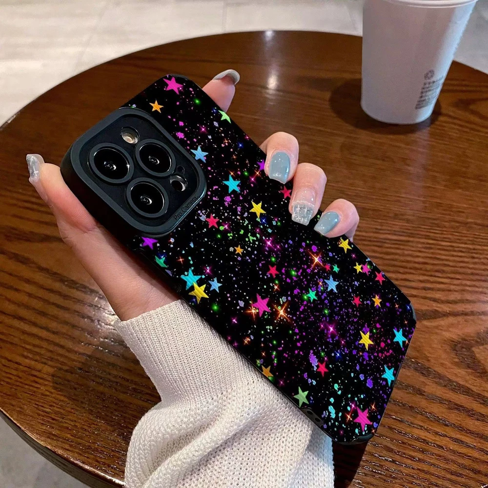 Funda de teléfono de silicona con estrellas de colores a la moda para iPhone 13 14 15 16 Pro Max Plus 11 12 Mini 17 Air, cubierta completa suave a prueba de golpes