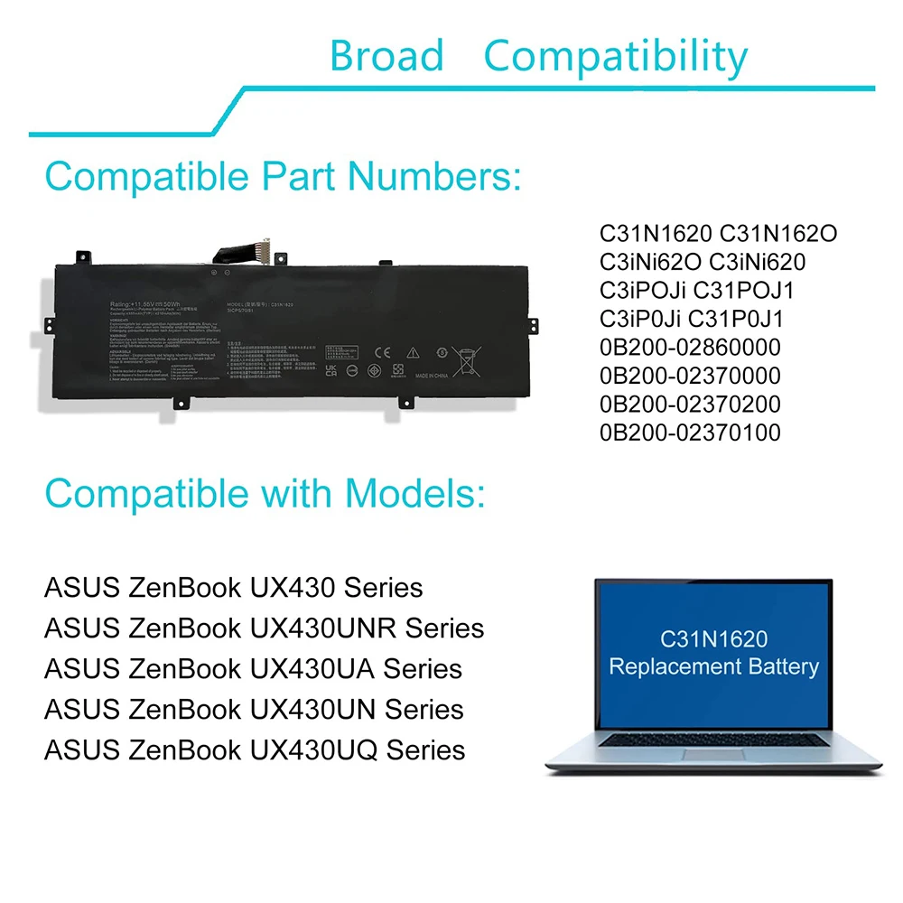 C31N1620 batería del ordenador portátil para Asus Zenbook UX430 UX430U UX430UA UX430UAR UX430UN UX430UNR UX430UQ U4100 U4100UN U4100UQ UX3400 - imagen 4