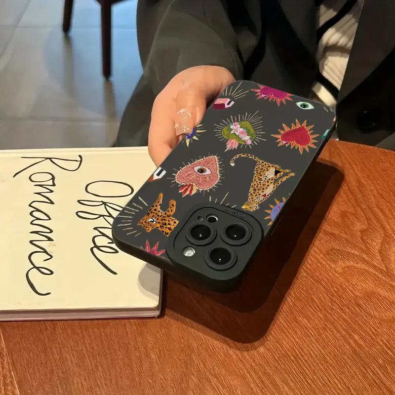 Para iPhone 16 Pro funda Floral ojos de leopardo funda de teléfono de silicona para iPhone 17 16E 11 12 13 14 15 Pro Max XS XR 7 8 Plus SE2 cubierta - imagen 3