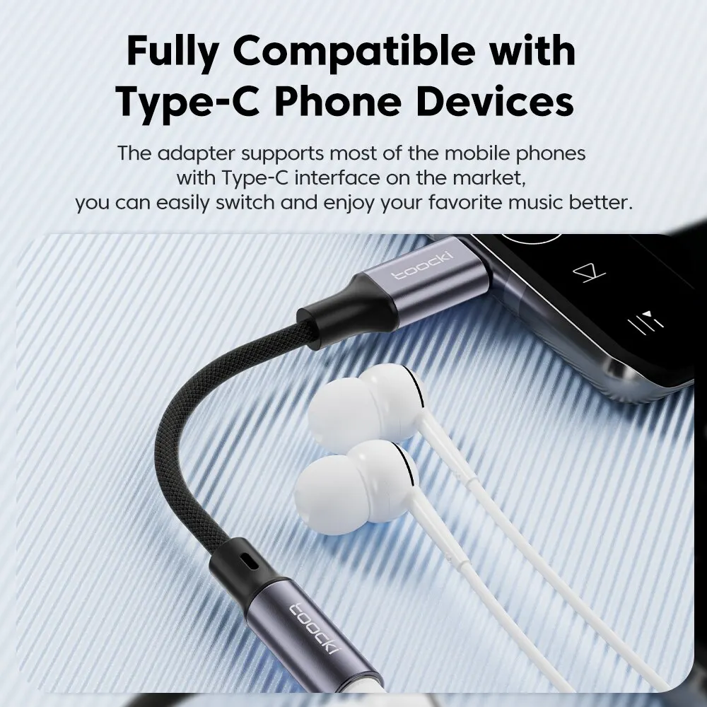 Toocki USB tipo C 3,5 conector adaptador de auriculares USB C a 3,5mm cable de audio AUX para Huawei P30 Xiaomi Mi 10 9 Es - imagen 2