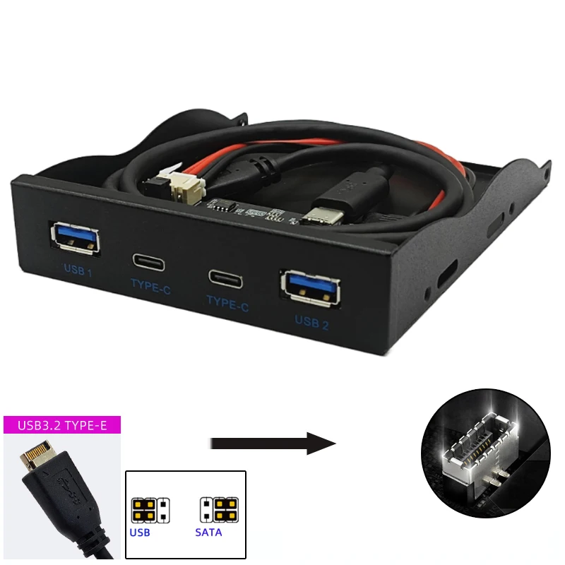Nuevo HUB de Panel frontal USB 3,2 GEN2 de 10G 2x USB3.2 GEN2 + 2x adaptador de TYPE-C tipo E a frontal tipo C para salida de disquete de escritorio de 3,5"