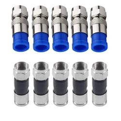Conectores F RG6 de Compresión Coaxial Impermeables Negro y Azul