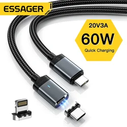 Essager Cable Magnético USB‑C 60W PD 3A – Carga Rápida iPhone 14/13