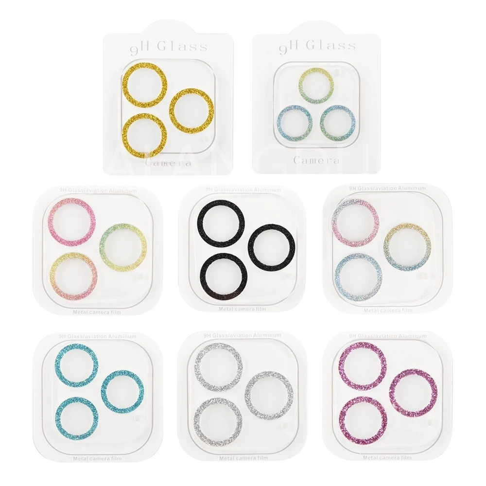 Protector de lente de cámara con purpurina ostentosa y diamante para IPhone 13, 12, 14, 15 Pro Max Mini 14 Plus 15Pro, 14Promax, cubierta completa de vidrio templado
