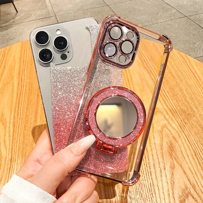 Para Samsung Galaxy S25 Ultra S24 FE S23 S22 Plus S21 S20 funda chapada antigolpes de cuatro esquinas S25 A16 funda con soporte para espejo de maquillaje - imagen 5