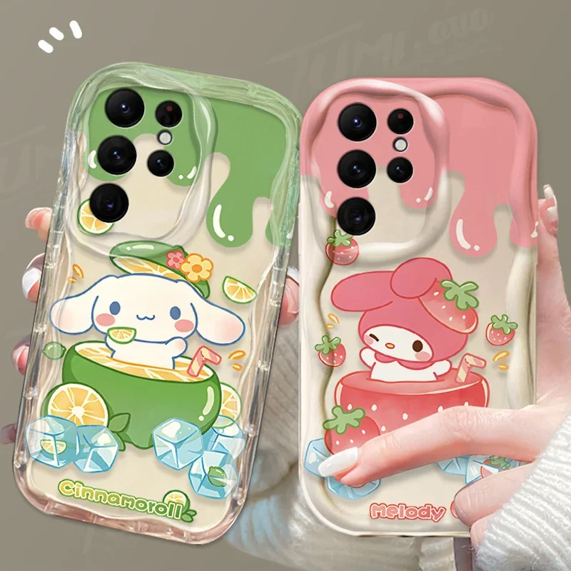 Sanrio Cinnamoroll Melody Fruit 3D Wave funda para Samsung Galaxy S24 Ultra S23 S22 Plus S21 S20 FE A25 A55 A35 5g funda de silicona