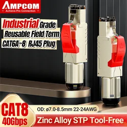 Conector RJ45 AMPCOM CAT8 blindado Zinc 40Gbps 2000MHz