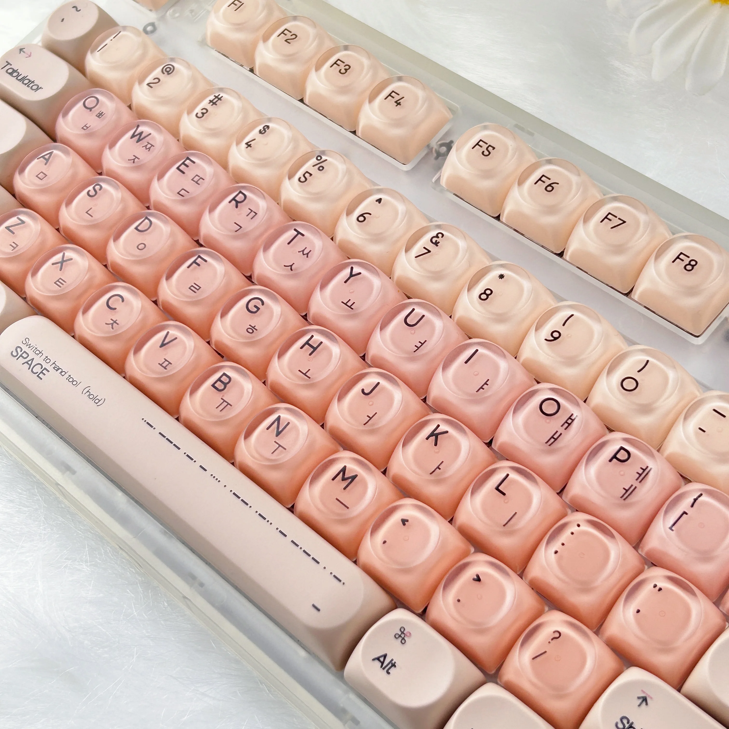 Juego de teclas coreanas, perfil HOA, base líquida, tema, tapas de teclado mecánico redondas, Material PBT + PC, ISO Enter Hangul Keycaps - imagen 3