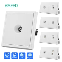 BSEED TV/ST/TL/CAT6 enchufes de pared mecánicos RJ45 Internet ordenador enchufes de teléfono satelital Panel de plástico estándar de la UE blanco