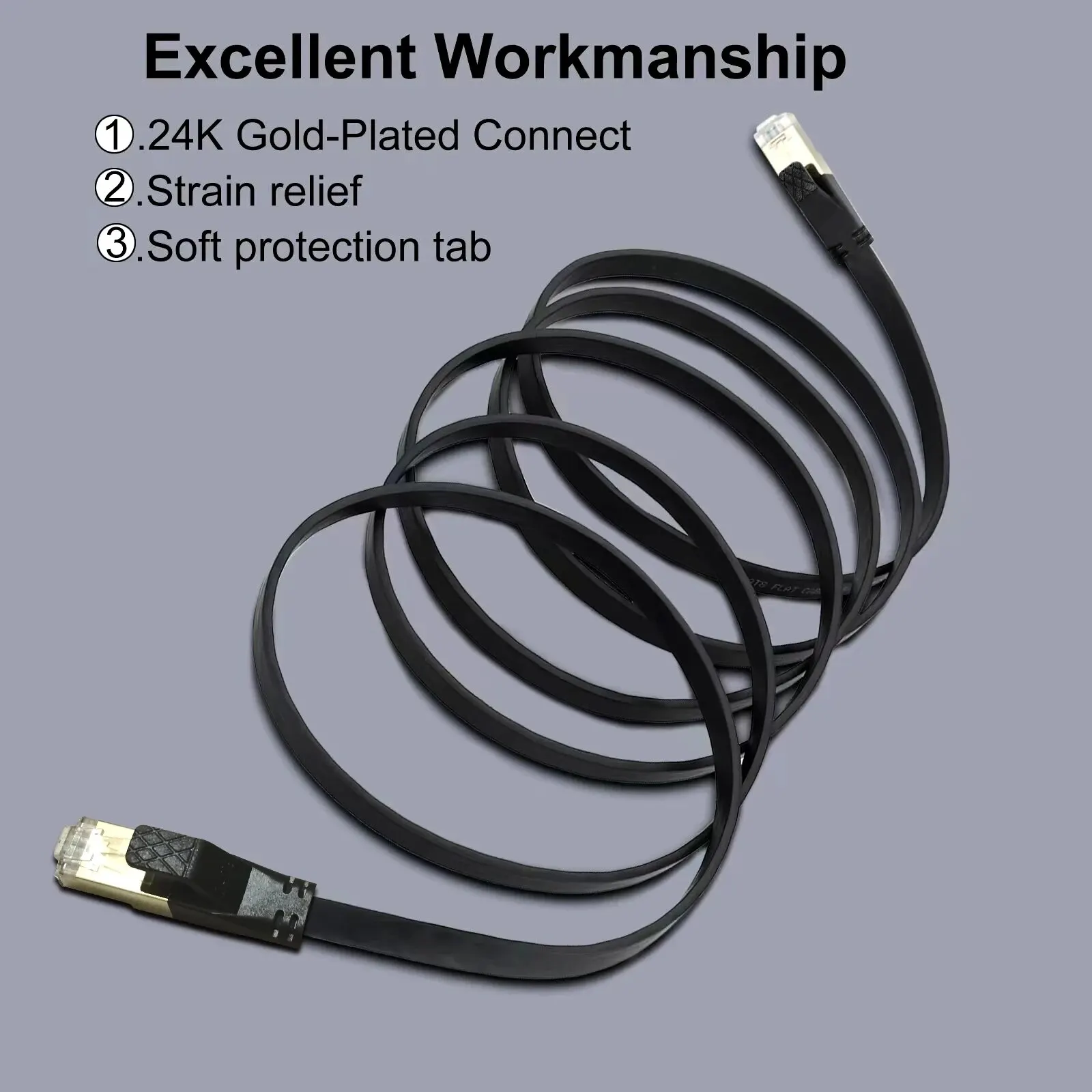 Cable Ethernet Cat8 Cable Lan plano de alta velocidad RJ45 40Gbps 2000Mhz para enrutador de red doméstico módem ordenador PC y portátiles 1-10M - imagen 2