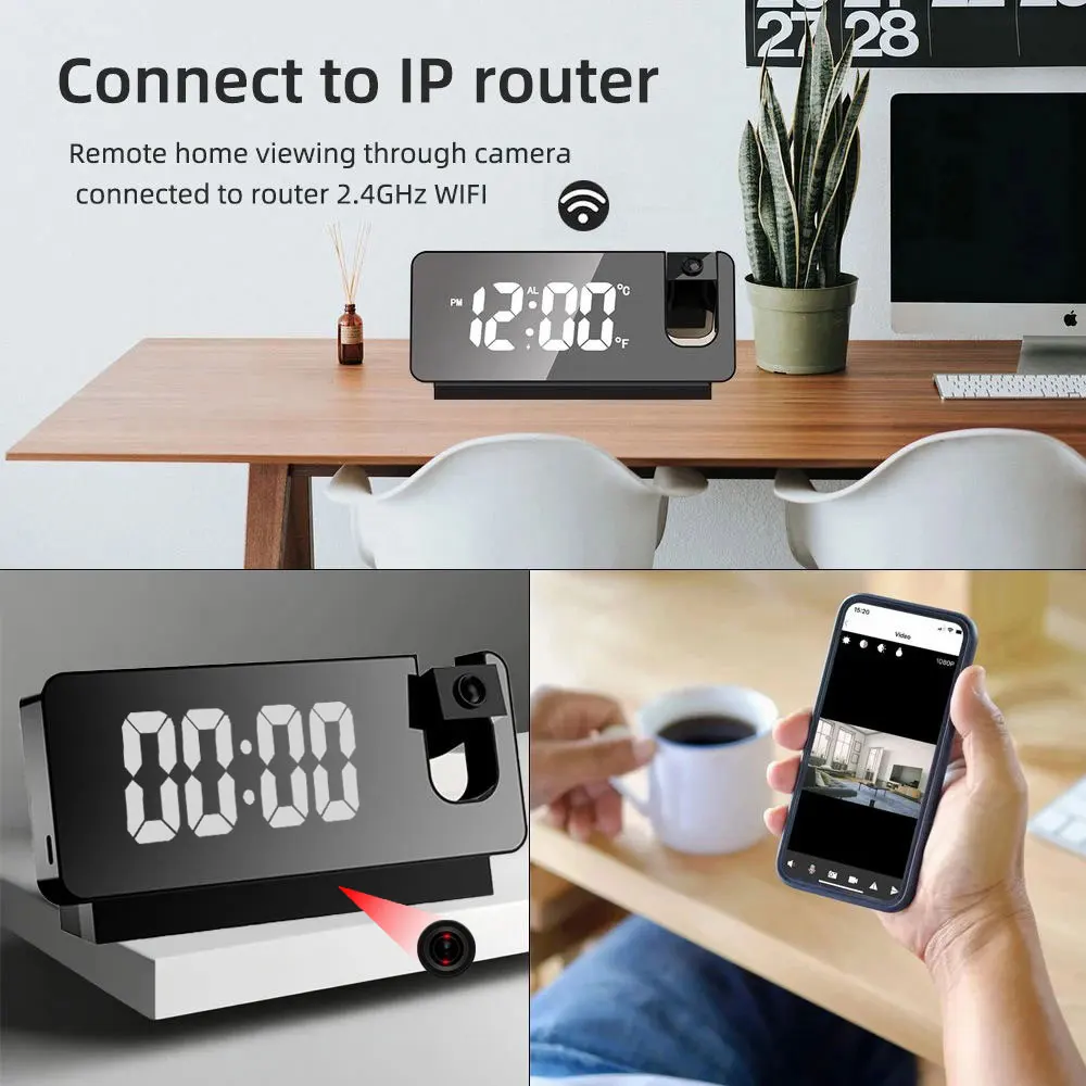 Cámara despertador de proyección HD 4K, minicámara inalámbrica WiFi para seguridad del hogar inteligente, monitoreo de mascotas y vigilancia del hogar DIY - imagen 2