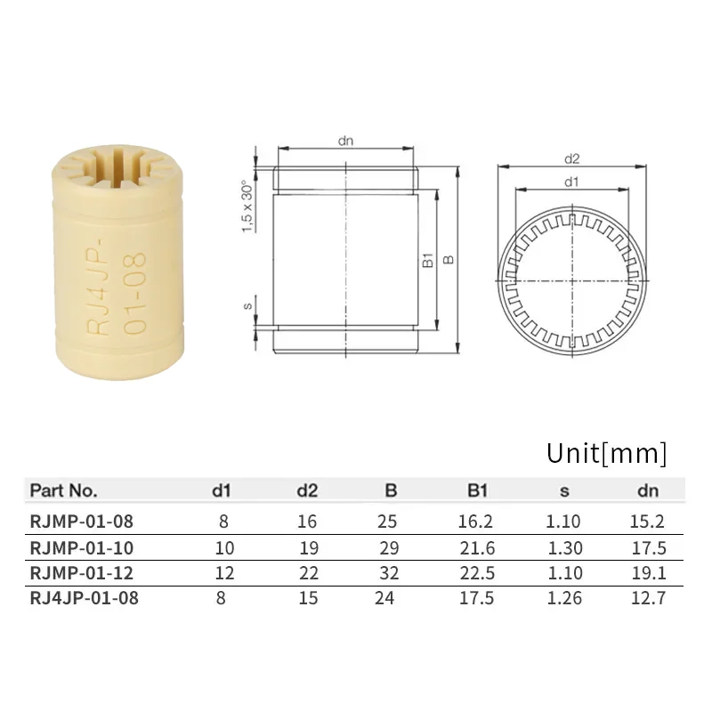 4 Uds rodamientos de plástico para impresora 3D eje de rodamiento de polímero sólido RJMP casquillo lineal RJMP-01-08 para Mendel Prusa DIY pieza de impresora 3D - imagen 3