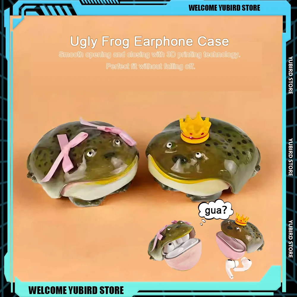 Funda para auriculares hecha a mano con rana payaso fea para Airpods, bonita y divertida decoración con lazo rosa, funda protectora para auriculares, regalos personalizados - imagen 3
