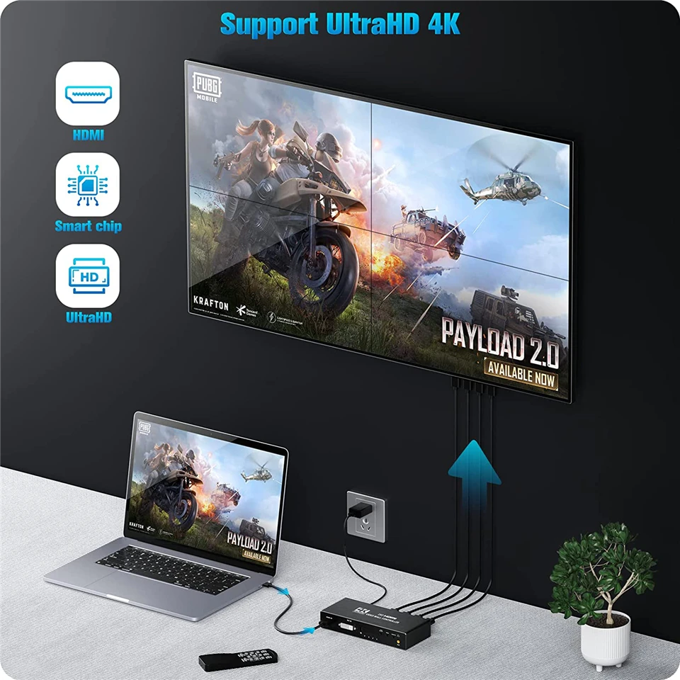 Controlador de pared de vídeo, 2x2, 1x2, 1x3, 1x4, 2x1, 3x1, 4x1, 4K, DVI, HDMI - imagen 5