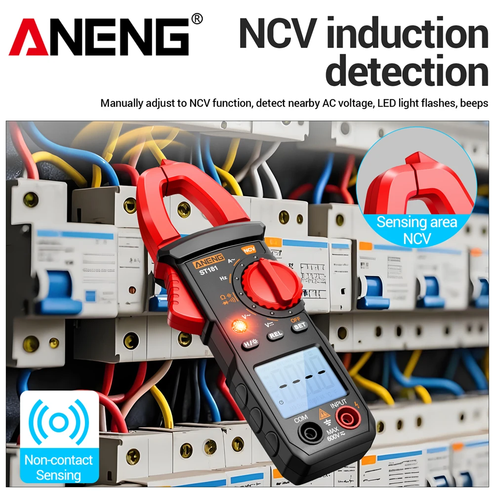 ANENG-multímetro de pinza amperimétrica, Kit de electricista ST181 + Vd807, pluma probadora de voltaje, Detector de voltaje de CA de 12V-300V, amplificador de coche, tapa Hz, herramienta NCV - imagen 5
