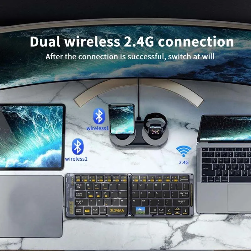Combo de teclado inalámbrico plegable y plegable para iPad, teclado y ratón Bluetooth transparente, para teléfonos inteligentes iOS, Windows, Android - imagen 2