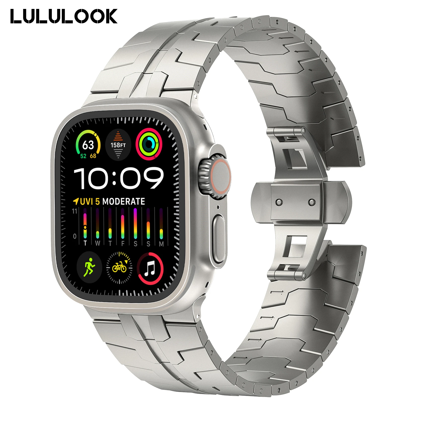LULULOOK correa de reloj de titanio para Apple Watch Ultra 3/2/Ultra, banda de Metal de titanio de grado 2, 49mm para iWatch Ultra Color titanio - imagen 2