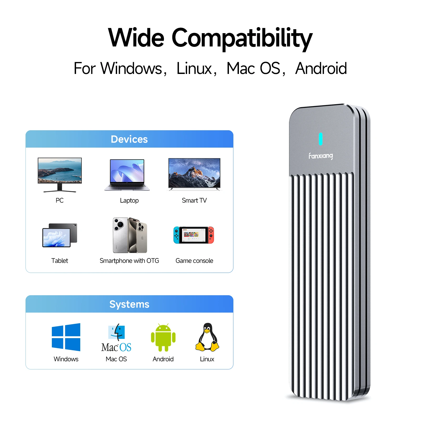 [Envío UE/EE. UU.] Carcasa Fanxiang MD87 M.2 SSD 10Gbps NVMe/NGFF-SATA protocolo Dual USB 3.2Gen2 tipo C compatible con teclas M/B + M/2230/2280 - imagen 5