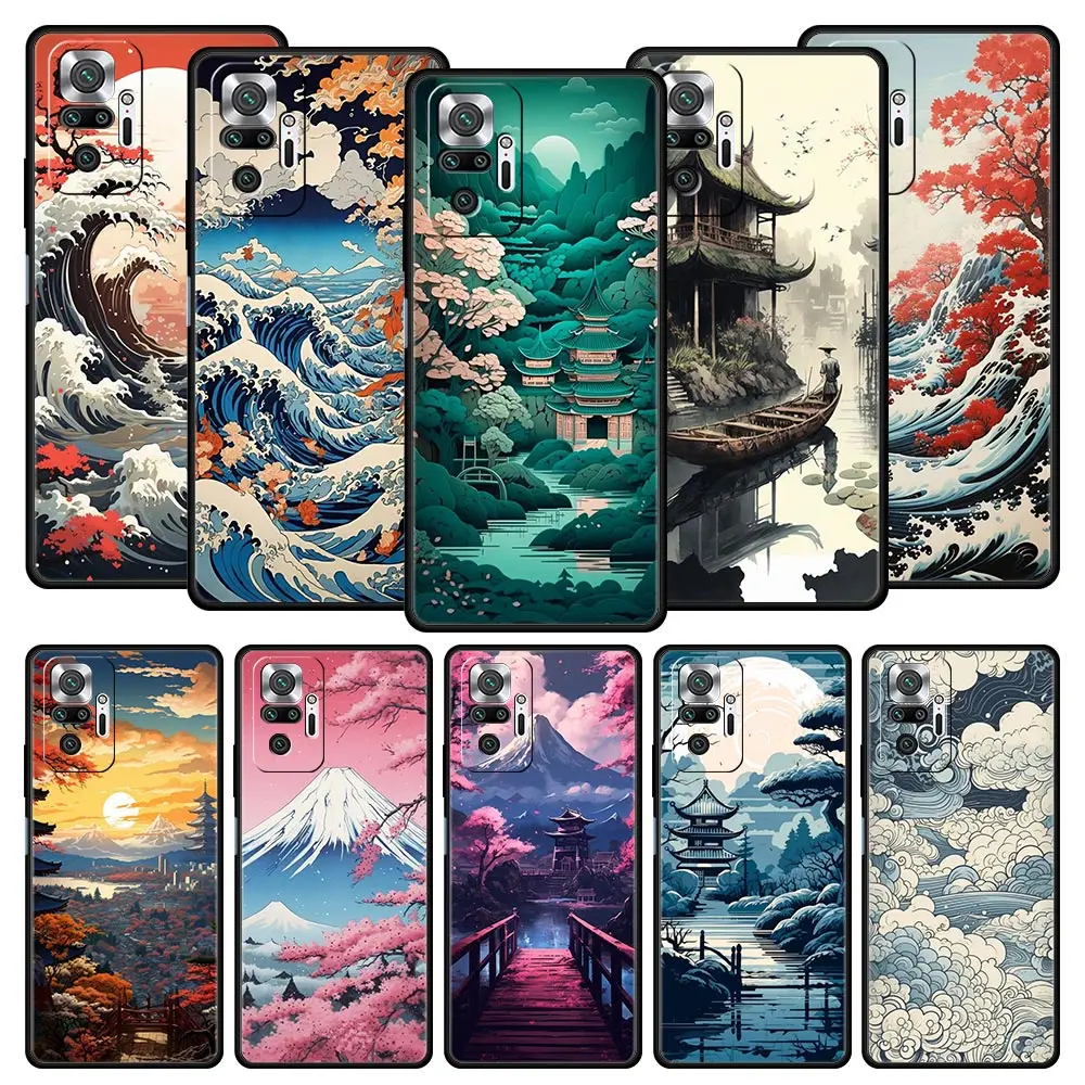Funda de teléfono con paisaje japonés para Xiaomi Redmi Note 13, 12, 5G, 11, 10 Pro Plus, 4G, 9S, 8, 7, 9T, 13C, 12C, 10C, 9C, 9A, funda de silicona suave