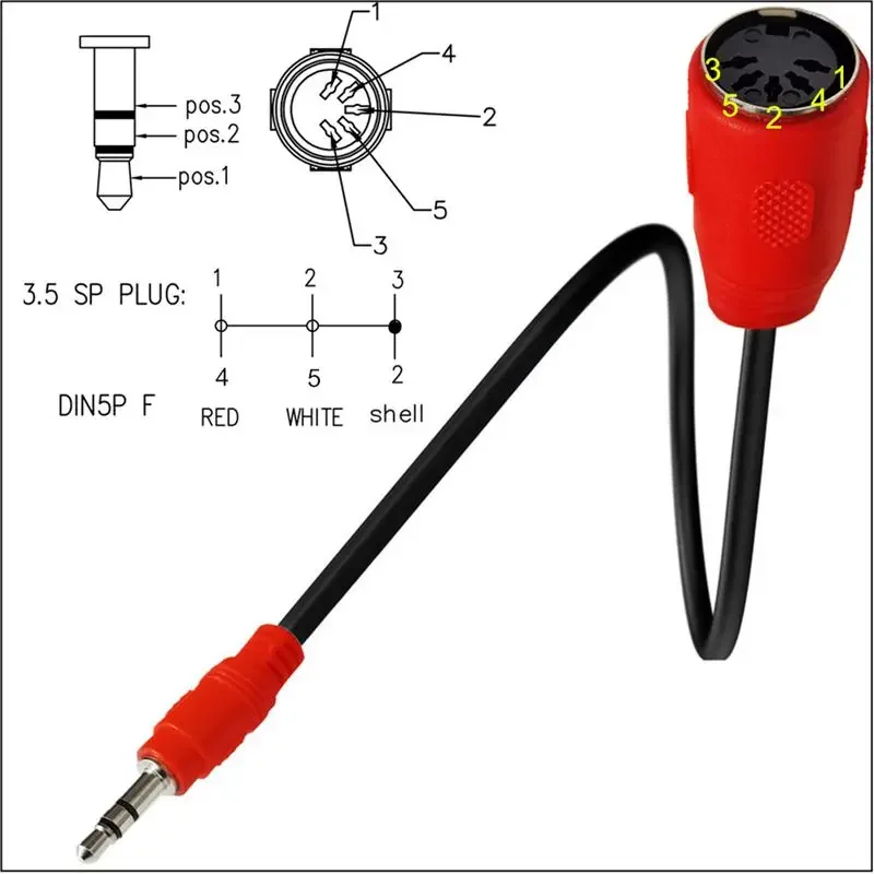 90 °   Codo MIDI a TRS 3,5 mm macho a DIN 5 pines hembra enchufe de audio a cable adaptador de audio MIDI 0,5 M - imagen 3