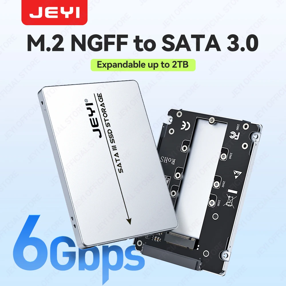 JEYI M.2 NGFF a SATA 3,0 carcasa de disco duro 6Gbps de alta velocidad compatible con hasta 2TB móvil portátil compatible con SSD 2230/42/60/80