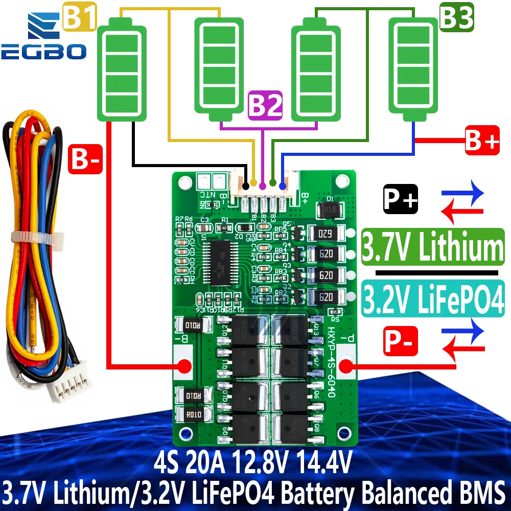 4S 20A 12,8 V 14,4 V 14,8 V 16,8 V 18650 26650 32650 32700 Lifepo4 batería equilibrada BMS para fuente de alimentación de barco eléctrico batería de 12V