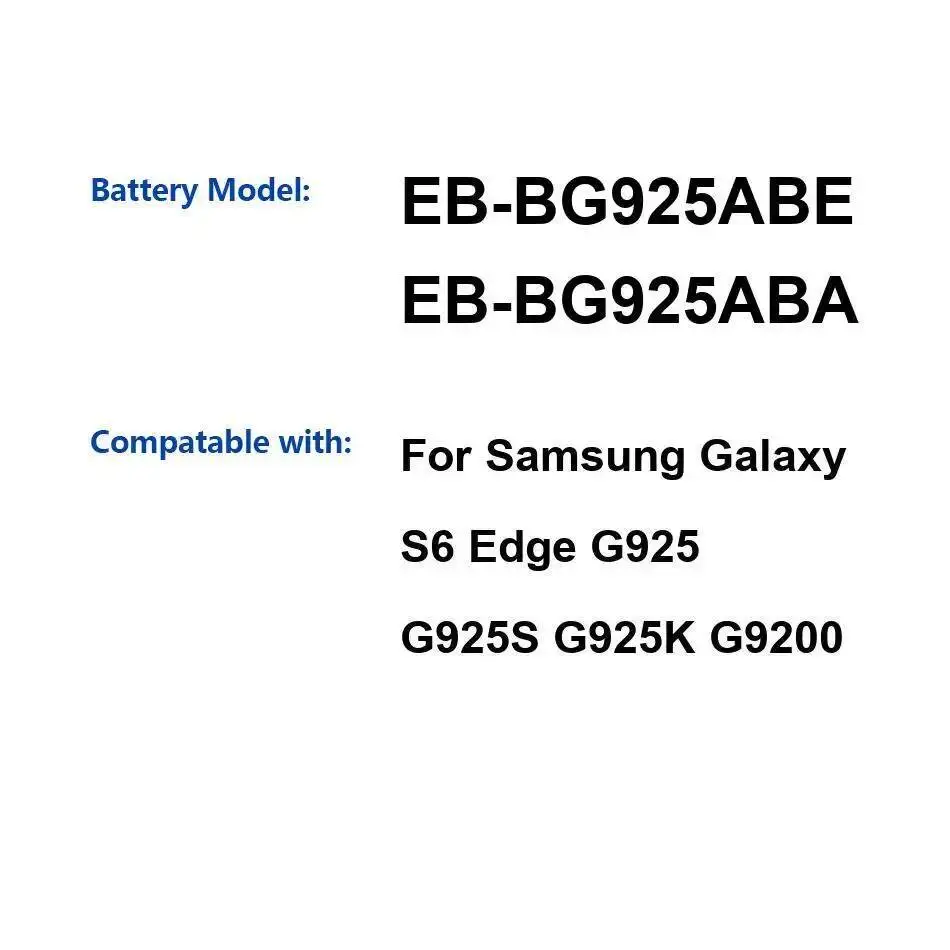 EB-BG925ABE de carga rápida de 2600Mah EB-BG925ABA batería de teléfono móvil para Samsung Galaxy S6 Edge G925 G925S G925K G9200