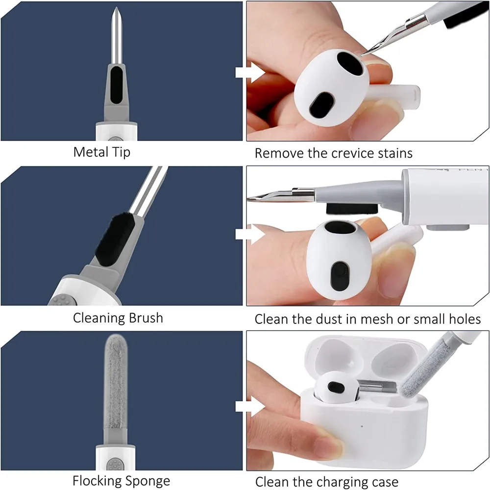 Kit limpiador de auriculares Bluetooth, pluma de limpieza de auriculares inalámbricos, herramienta de limpieza para Airpods Pro 3 2 1, cepillo de limpieza de auriculares Bluetooth - imagen 4