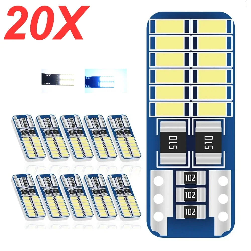10/20 piezas T10 W5W LED Canbus 3014 24SMD sin Error 194 168 bombilla de luz de instrumento Interior de coche lámpara 12v Universal blanco 6000k