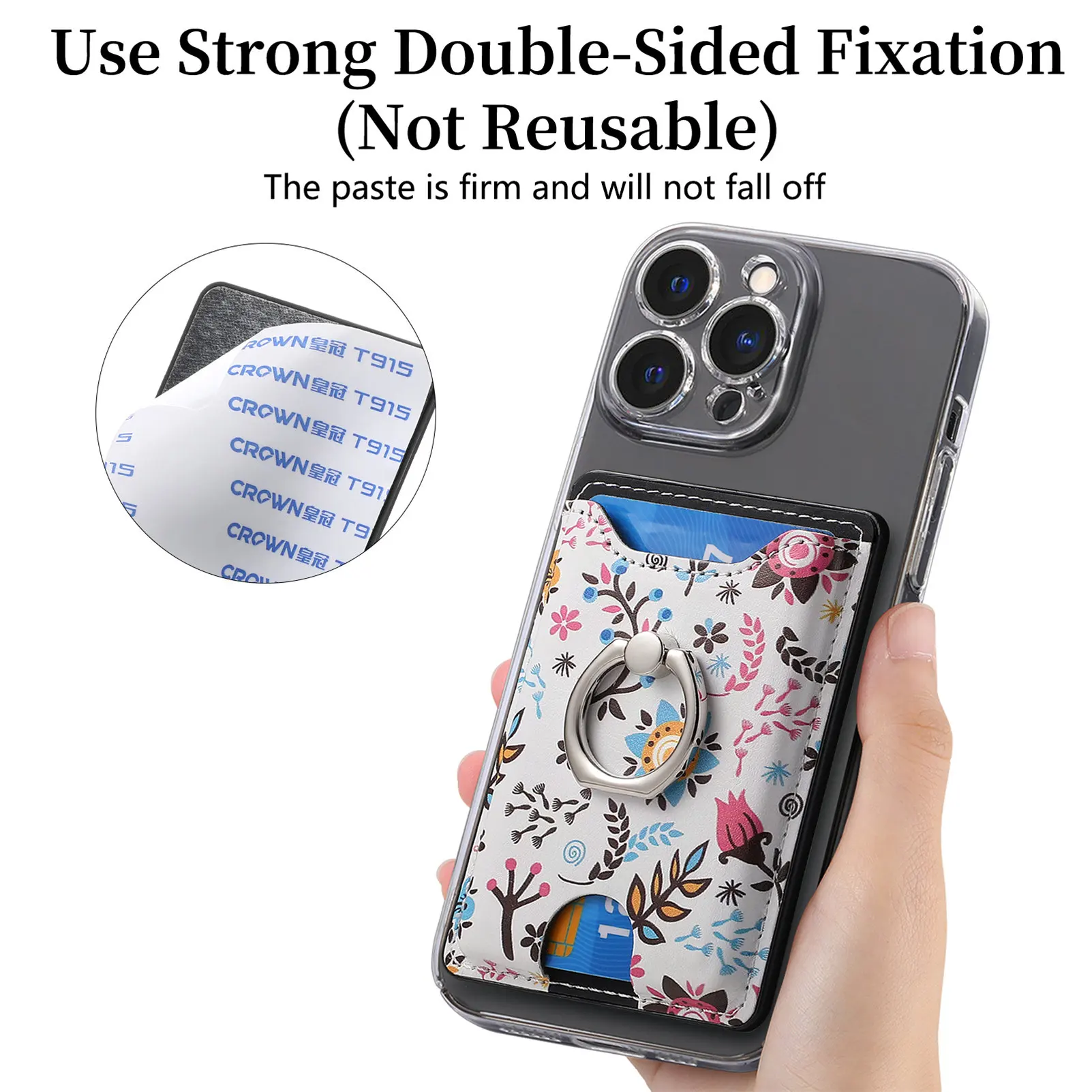 Anillo magnético para dedo, bolso de cuero para tarjetas de teléfono móvil, pegatina trasera adhesiva, soporte Universal para teléfono, monedero de bolsillo Vertical - imagen 5