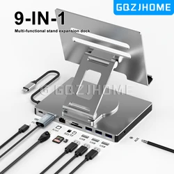 Soporte de aluminio para ipad 9 en 1, concentrador C 4K 60Hz, adaptador tipo C, USB 3,0, 5Gbps, 100W, cargador PD para ordenador portátil y de escritorio