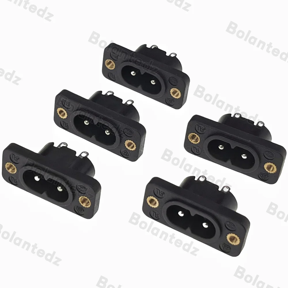 5 unids/lote IE320 C8 enchufe de alimentación negro 2 terminales enchufe de entrada terminal de 2 pines pin de soldadura con rosca AC 250V 2.5A/5A - imagen 2