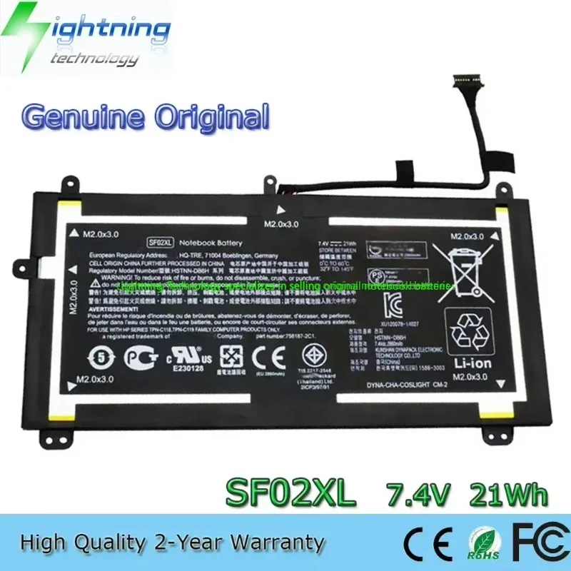 SF02XL 7,4 V 21Wh batería genuina para portátil para tableta HP HSTNN-DB6H 756187-2C1 756187-2B1 756417-001 TPN-C118 TPN-C119