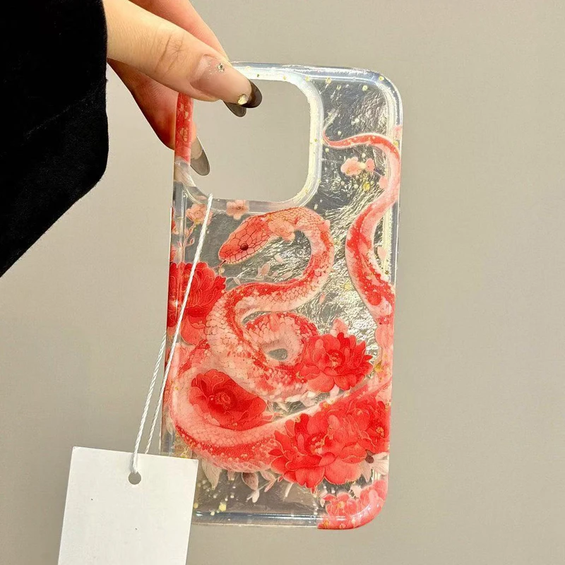 Funda de teléfono de serpiente con purpurina de Año Nuevo de lujo para iPhone 16 15 14 13 12 11 Mini Pro Max X XR XSMax 8 Plus, funda suave con patrón de glaciar - imagen 4