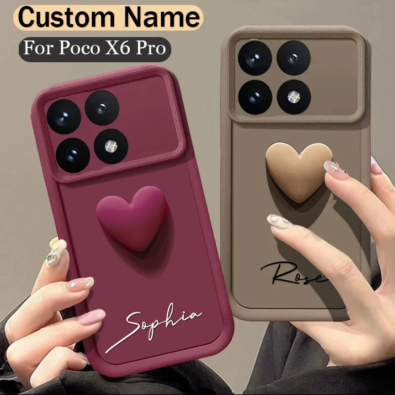 Para Xiaomi Poco X6 Pro 5G funda personalizada con nombre 3D amor corazón caramelo cubierta de parachoques Xiaomi PocoX6 Pro 5G
