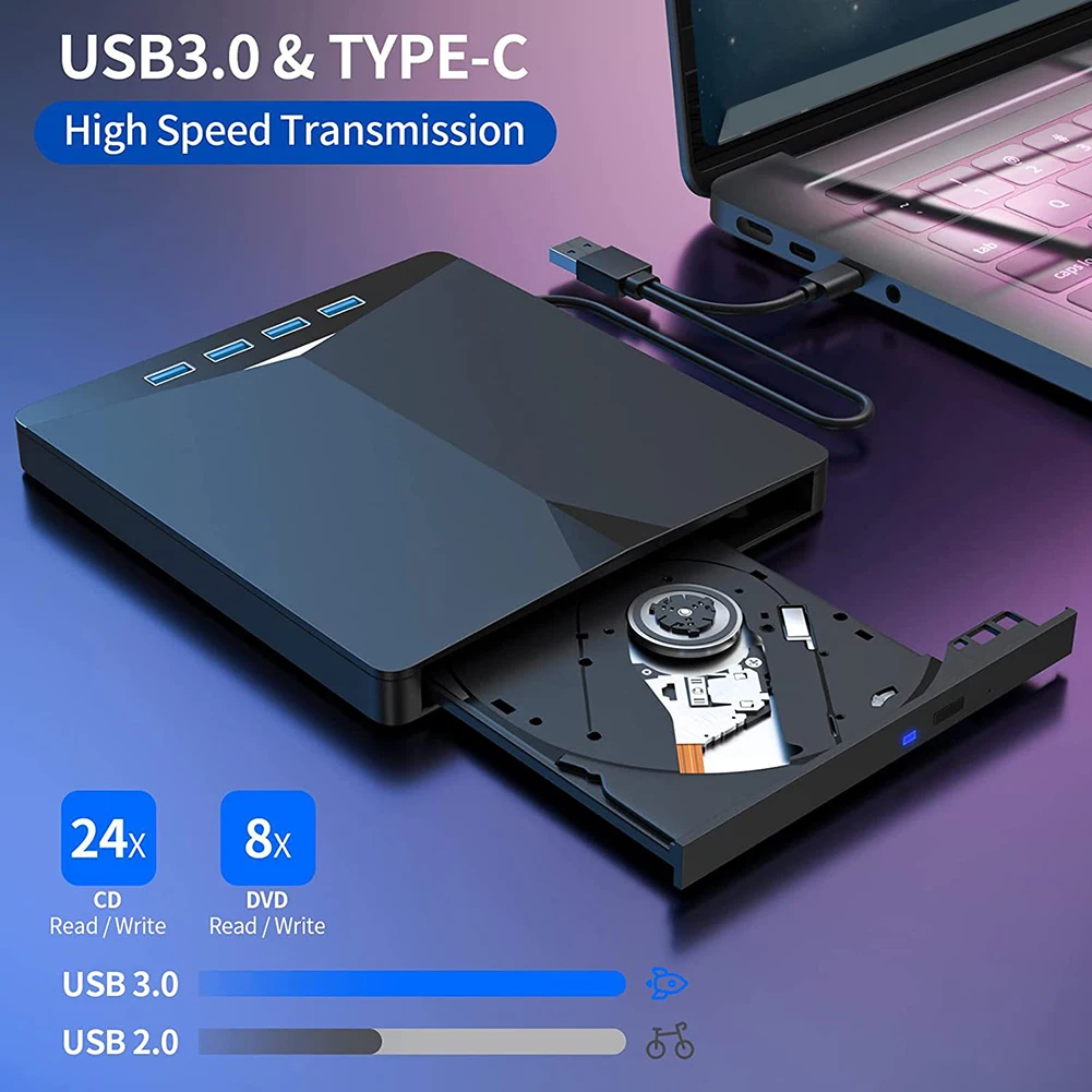 Unidad óptica externa 7 en 1 USB 3,0 tipo C con puerto SD/TF CD/DVD/BD -/+RW lector grabador escritor para Windows portátil PC - imagen 5