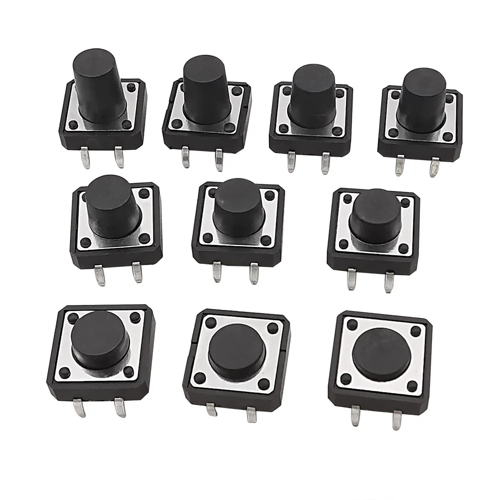 20 unids/lote 12x12mm Panel PCB interruptor de botón táctil momentáneo 4 pines DIP 12x12mm x 4,3mm/4,5/5/6/6,5/7/8/9,5/10/11/12mm