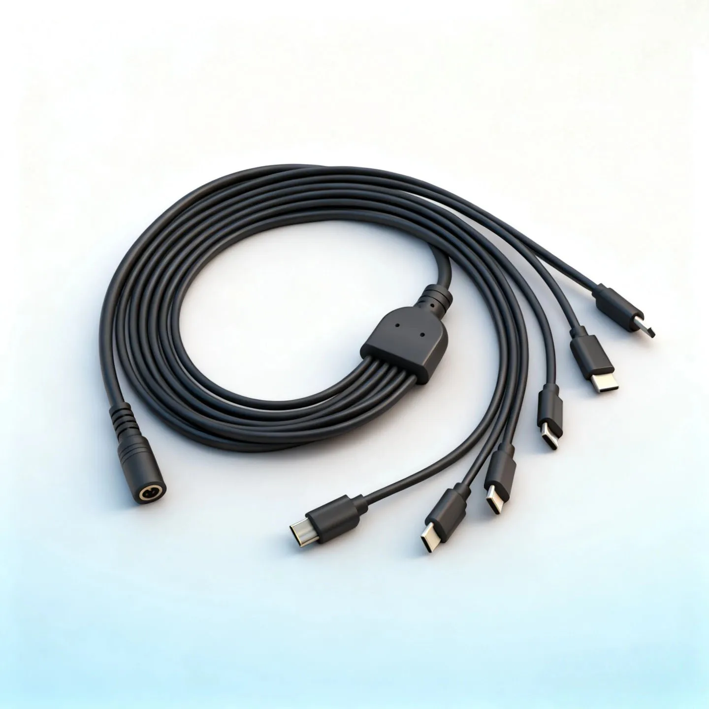 Cables divisores DC 5,5*2,1mm a tipo c Cables de cargador de energía 0,75 M 1 a 2 3 4 5 6 Cable de datos 18AWG todos los cables de alimentación Coppwe - imagen 2