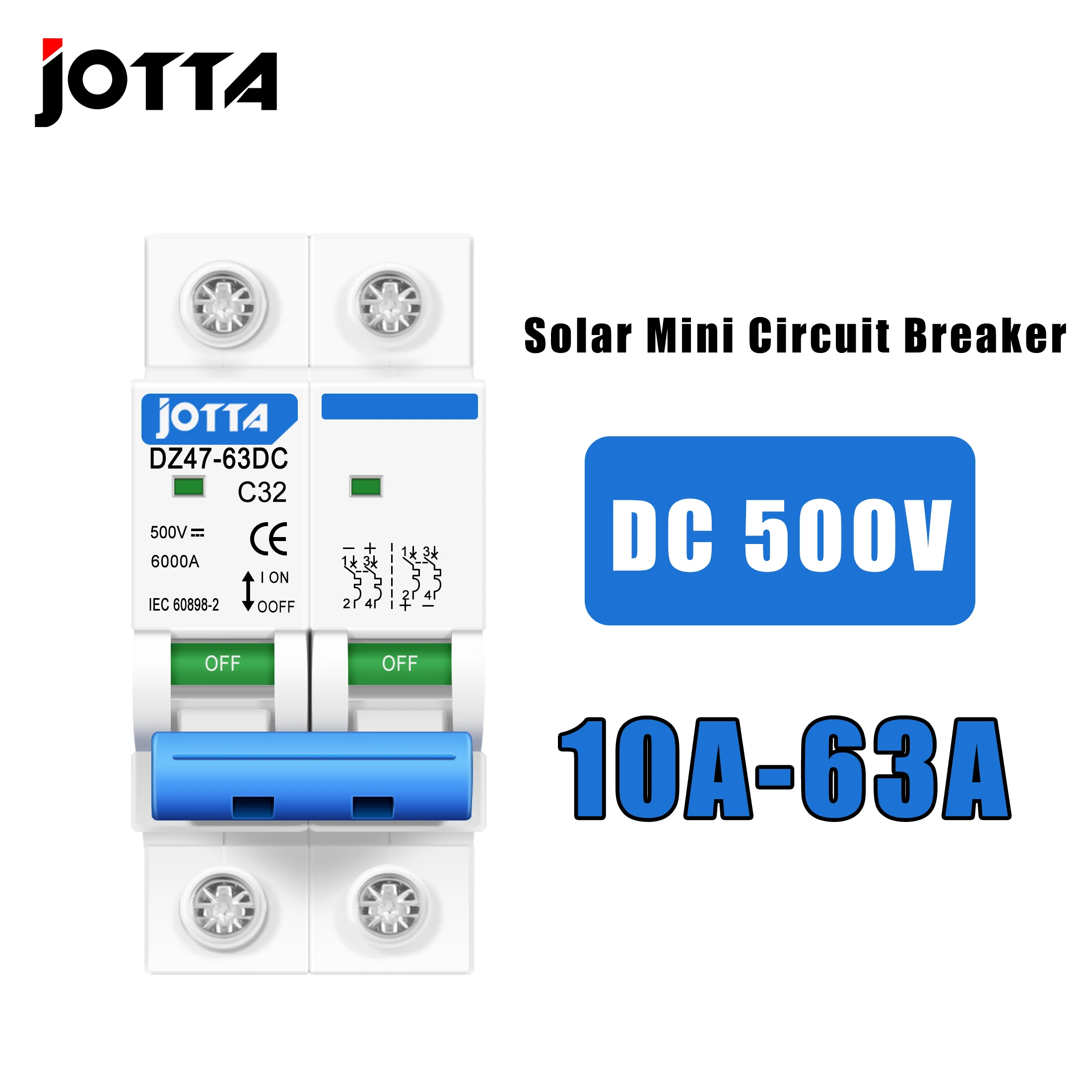 Disyuntor en miniatura 2P DC500V fotovoltaico PV Mini MCB protección contra sobrecarga interruptor de disyuntor Solar