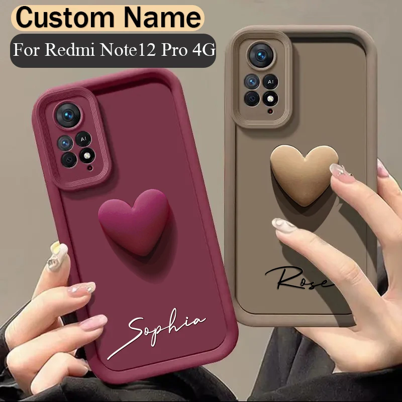 Para Xiaomi Redmi Note 12 Pro 4G funda personalizada con nombre 3D amor corazón caramelo cubierta de parachoques Xiaomi Redmi Note 12 Pro 4G
