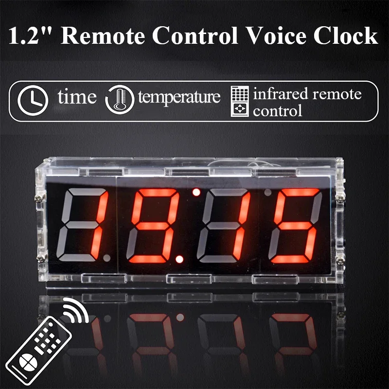 Kit de reloj multifuncional de cuatro dígitos, 1,2 pulgadas, Control remoto por voz, alarma, temperatura, electrónico, piezas sueltas de soldadura DIY