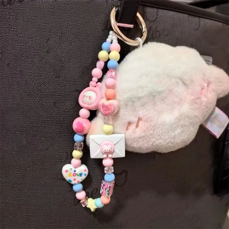 Y2K-Correa para teléfono con cuentas de Color de conejo, cadena con nudo, cordón para teléfono móvil, llavero, bolso, colgante para cámara, cubierta de Airpods - imagen 2