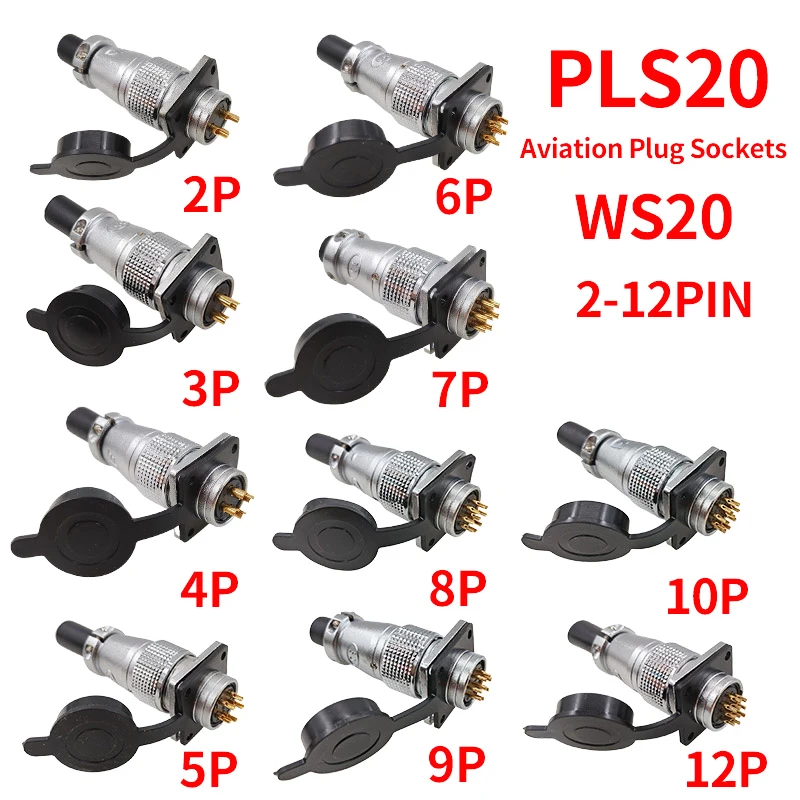 PLS20Pin conector de enchufe macho y hembra para portador de aire, 2, 3, 4, 5, 6, 7, 8, 9, 10, 12 Pines, diámetro de apertura del conector de 20mm, WS20, TP20 - imagen 3