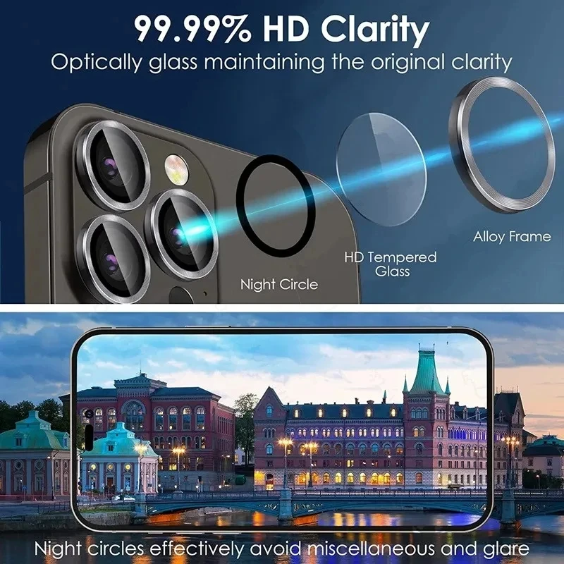3 uds Protector de cristal de lente de cámara para iPhone 11 12 13 14 15 16 Pro Max 12 13 Mini vidrio Protector para iPhone 14 15 16 Plus - imagen 2