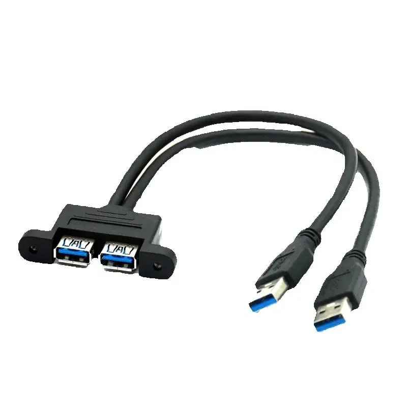 Cable de datos de bisel de expansión de extensión de montaje en Panel de bloqueo de tornillo macho a hembra Usb 3,0 de doble puerto de alta velocidad 0,3 m/0,5 m/1m/1,5 m